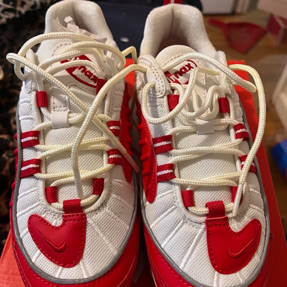 Red and White air max 98 size 4.5 Y